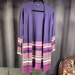 Elegant Purple and Pink Striped Cardigan
